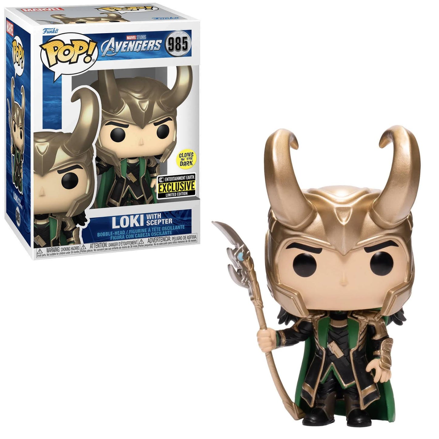 Funko POP! Marvel Avengers Loki with Scepter #985 Entertainment Earth Exclusive Glow in the Dark